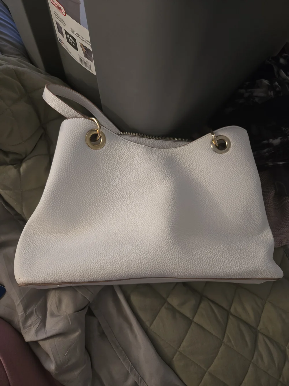 Nanette Lepore Cream‎ Pebbled Leather Shoulder Bag with Gold Hardware